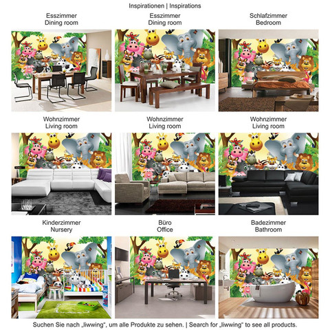 Fototapete Kinderzimmer Dschungel Zoo Tiere Griaffe L�we Affe� no. 13