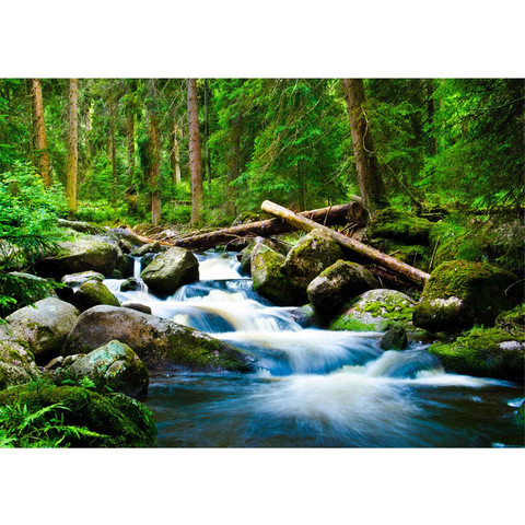Vlies Fototapete no. 31 | Waterfall WoodsWald Tapete Wald Wasserfall Natur Baum grn grn