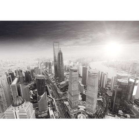 Vlies Fototapete no. 49 | Black and White Shanghai Sunset...
