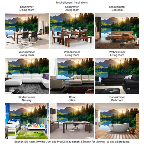 Fototapete Berge See Sonnenuntergang Romantisch B�ume Wald� no. 51