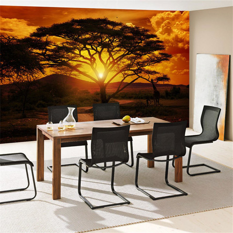 Fototapete Sonnenaufgang Arfika Steppe Giraffe Organge Safari� no. 59