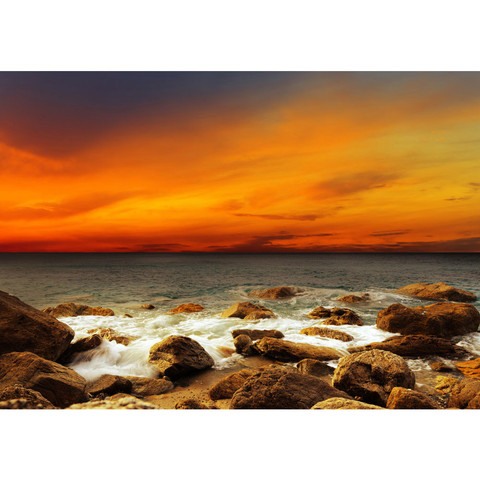 Vlies Fototapete no. 60 | Rocky Beach Sunset Sonnenaufgang Tapete Sonnenaufgang Strand Meer Felsen Sunset sepia