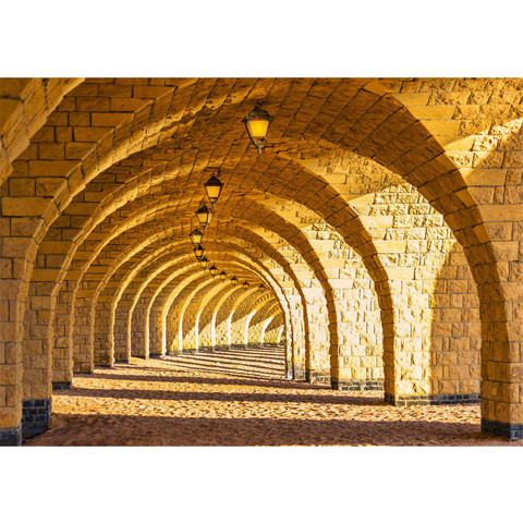 Vlies Fototapete no. 66 | Arched Stone Colonnades Architektur Tapete 3D Perspektive Gewölbe Säulen Sandstein Steinwand beige