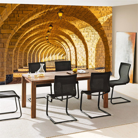 Vlies Fototapete no. 66 | Arched Stone Colonnades Architektur Tapete 3D Perspektive Gewölbe Säulen Sandstein Steinwand beige