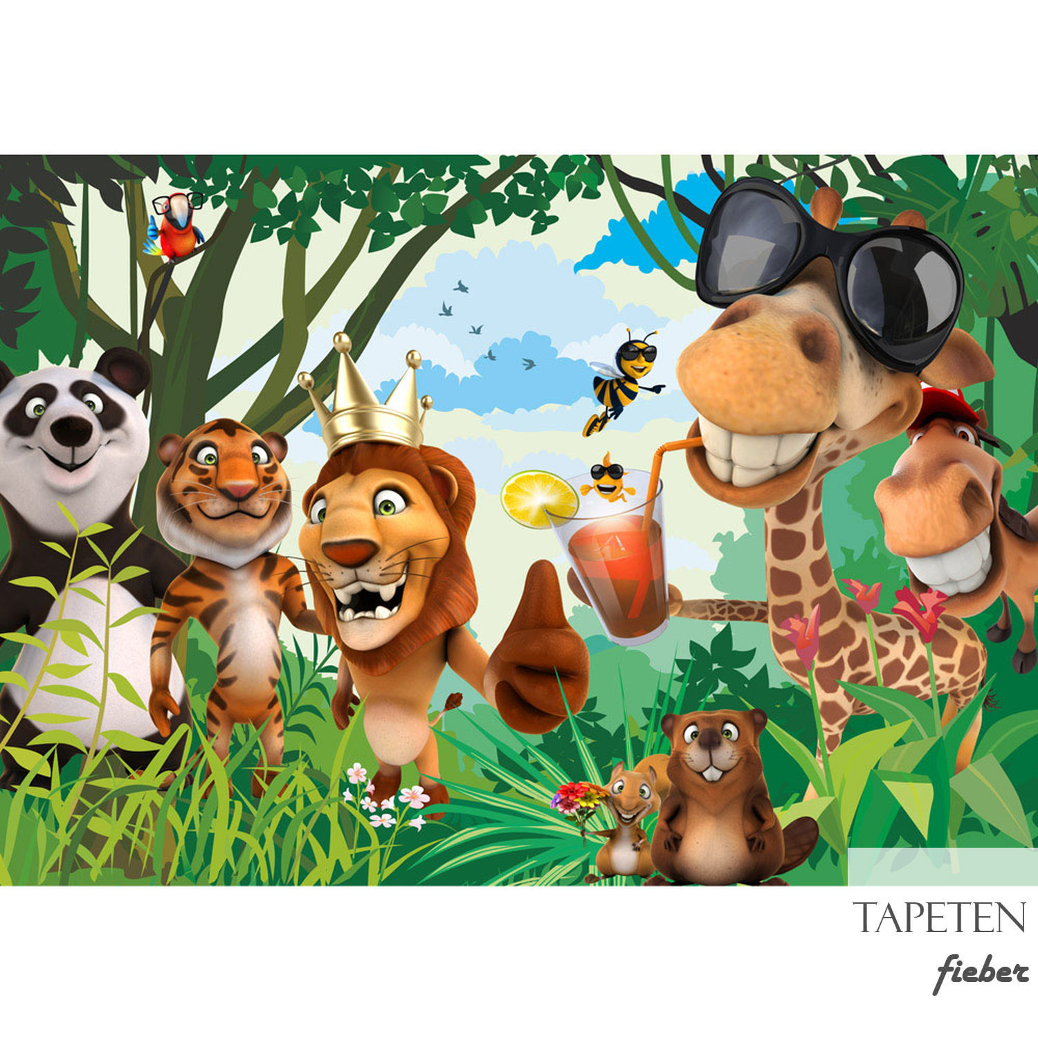 Fototapete Kinderzimmer Zoo Tiere Safari Comic Party Dschungel no. 8, €  39,95