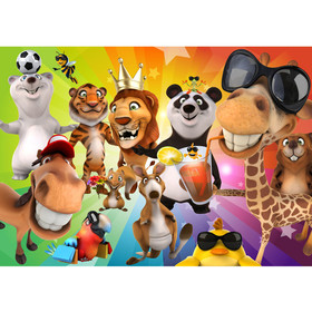Fototapete Kinderzimmer Zoo Tiere Safari Comic Party...
