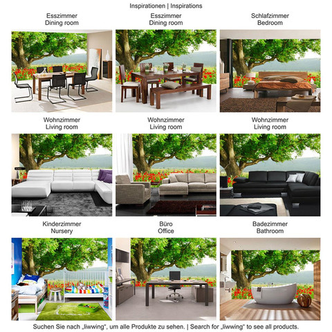 Fototapete Natur Mohn Feld Baum Wald B�ume rot gr�n Idyll� no. 90