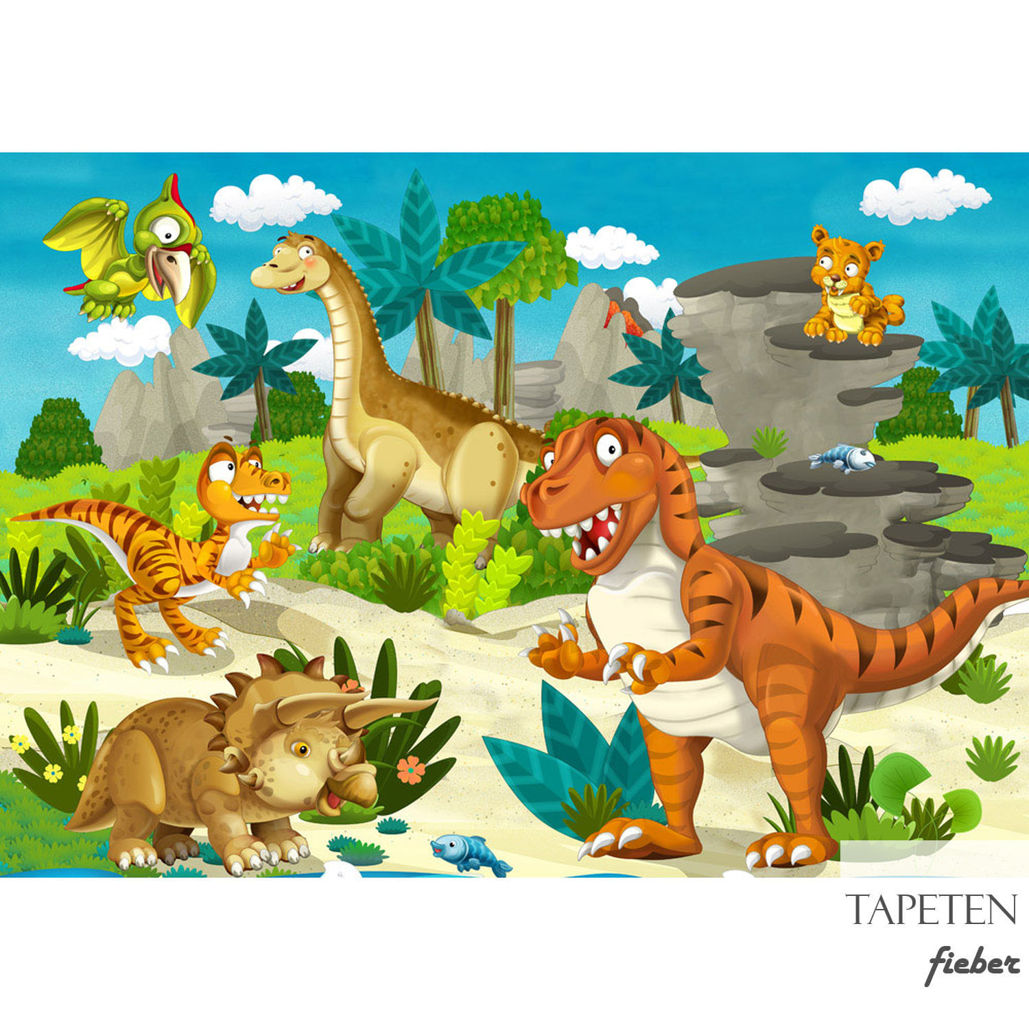 MuchoWow Fototapete »Dinosaurier - Grün - Kinderzimmer - Jungen