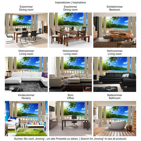 Fototapete Ausblick Terrasse Seeblick Strand Beach Meer Sonne Palmen no. 121