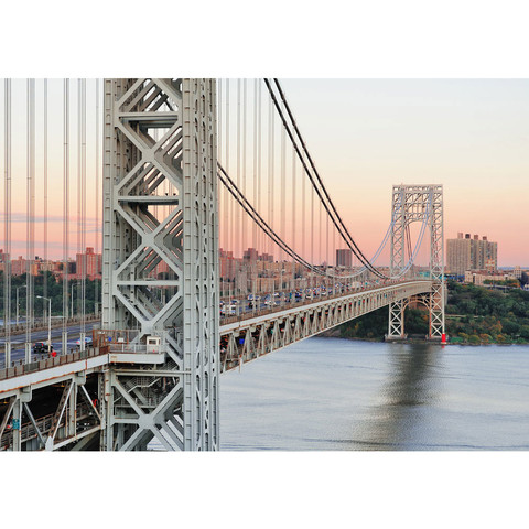 Vlies Fototapete no. 187 | New York Tapete Skyline Brücke Bridge Sonnenuntergang beige