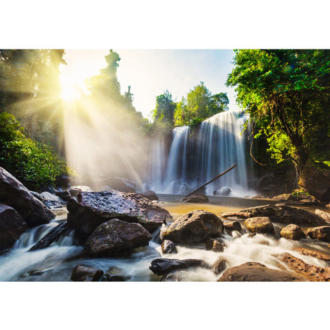 Vlies Fototapete no. 259 | Natur Tapete Wasserfall Bume Natur Sonne Steine bunt