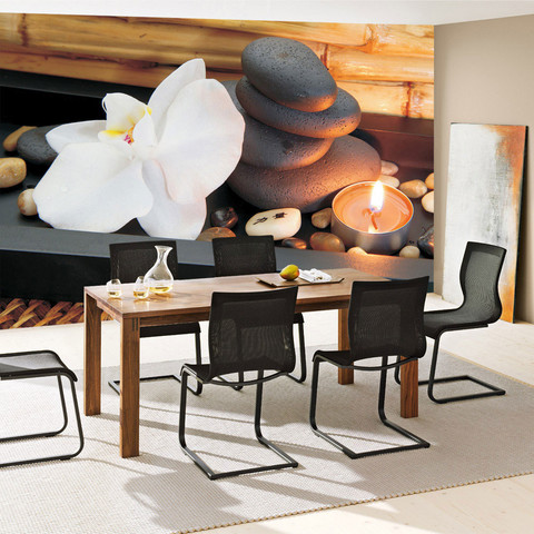 Fototapete Kerze Orchidee Relax Wellness. Romantik Bad Orange Bambus no. 279