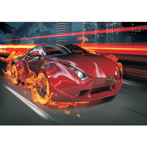 Fototapete Auto Feuer Reifen Lightning Jungen Mnner Illustration rot no. 323