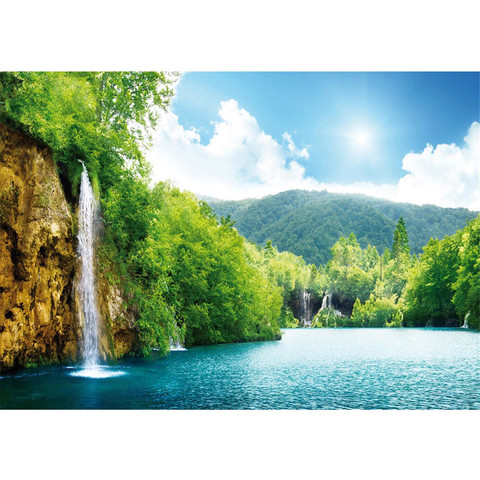 Vlies Fototapete no. 377 | Wasser Tapete Wasserfall Bäume Meer Wasser Himmel Sommer Urlaub blau