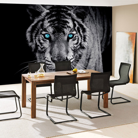 Fototapete Tiger Gesicht Auge blau schwarz-weiߠ no. 426