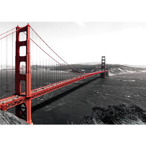 Vlies Fototapete no. 429 | USA Tapete Golden Gate Bridge Wasser USA schwarz-wei. Rot rot