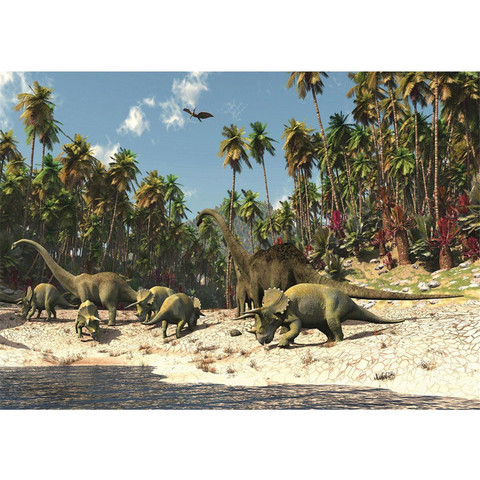 Vlies Fototapete no. 447 | Kindertapete Tapete Dinosaurier Strand Palmen Animation grn