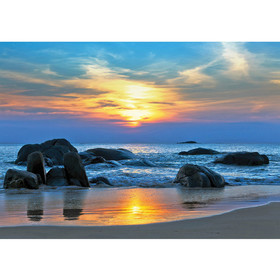Fototapete Strand Felsen Meer Wellen Sonnenuntergang� no....