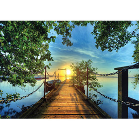 Fototapete Sonnenuntergang Baum Weg Steg Boot no. 636