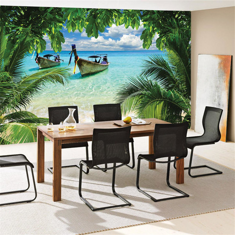 Fototapete Strand Meer Boot Palme Wolken� no. 649