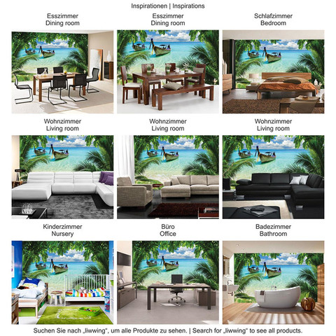 Fototapete Strand Meer Boot Palme Wolken� no. 649