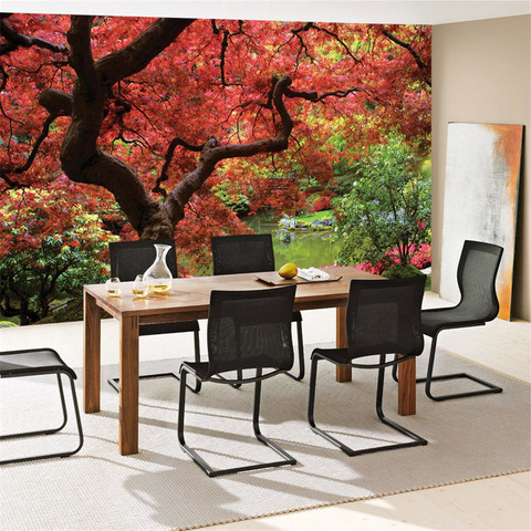 Fototapete Baum See Wiese Stamm Bl�tter Blumen Br�cke Wald� no. 828