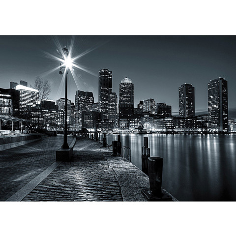Vlies Fototapete no. 843 | New York Tapete Laterne Nacht Skyline Lichter Fluss schwarz - weiß