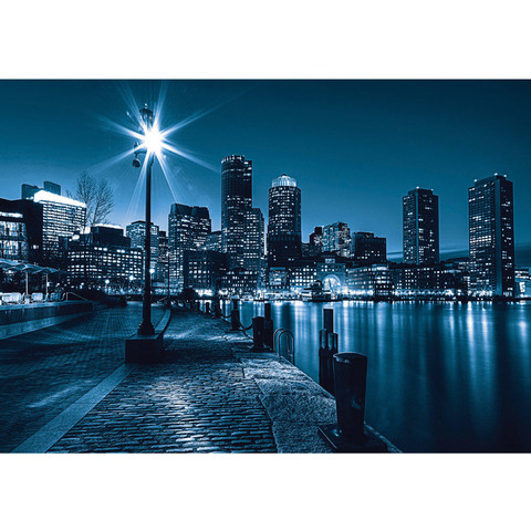 Vlies Fototapete no. 856 | New York Tapete Laterne Nacht Skyline Lichter Fluss blau