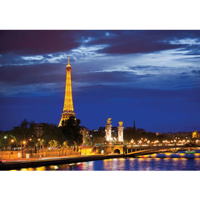 Fototapete Paris Eifelturm Nacht Lightning Skyline Stadt...