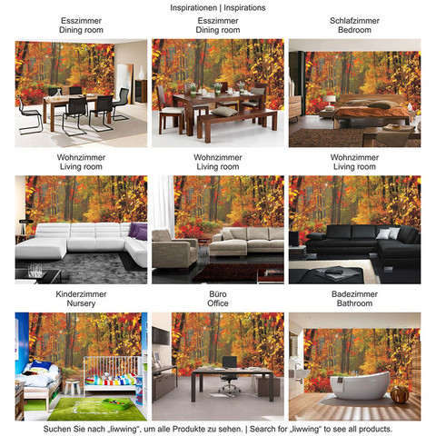 Fototapete Weg Wald B�ume Herbst Laub Baum Natur� no. 994