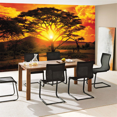 Fototapete Sonnenuntergang Baum Giraffe Savanne Himmel Afrika� no. 999