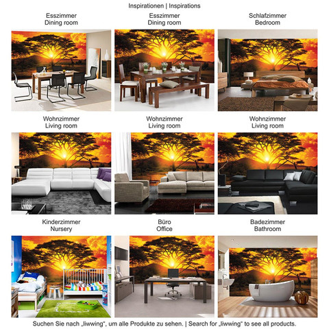 Fototapete Sonnenuntergang Baum Giraffe Savanne Himmel Afrika� no. 999