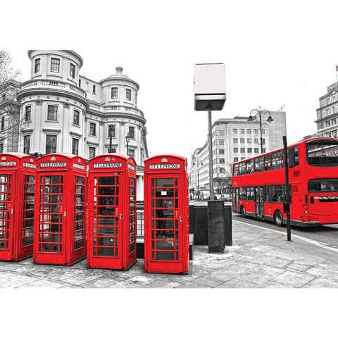 Vlies Fototapete no. 1296 | London Tapete London Bus Telefonzelle schwarz - wei