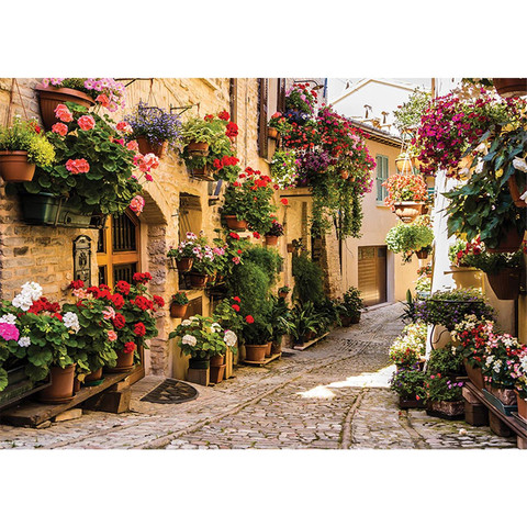 Fototapete Frankreich Gasse Idylle Blumen Blumenkasten...