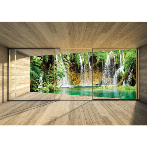 Fototapete Wasserfall Holzoptik Rahmen� no. 1532