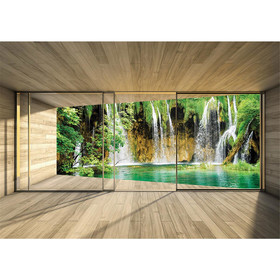 Fototapete Wasserfall Holzoptik Rahmen� no. 1532