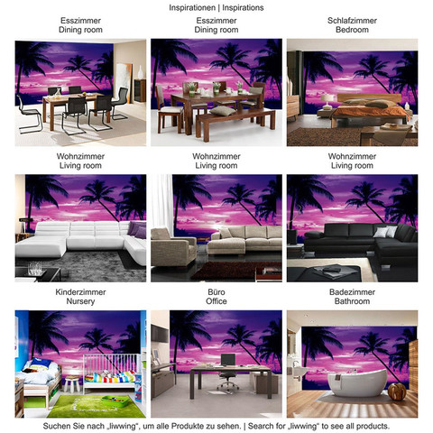 Fototapete Meer Strand Sonnenuntergang Palme Wolken Romantik� no. 1950