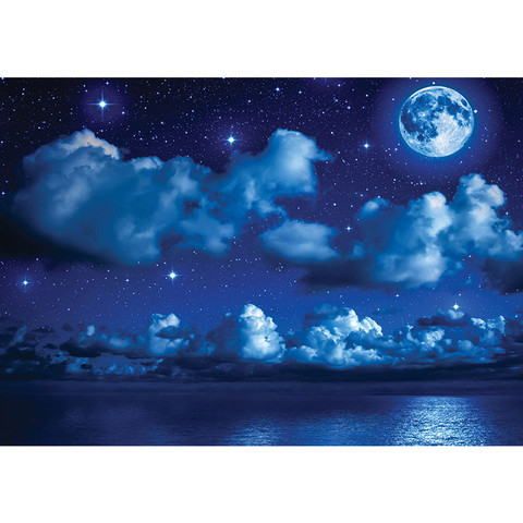 Fototapete Nacht Mond Sterne Sternenhimmel Wolken Meer  no. 2239