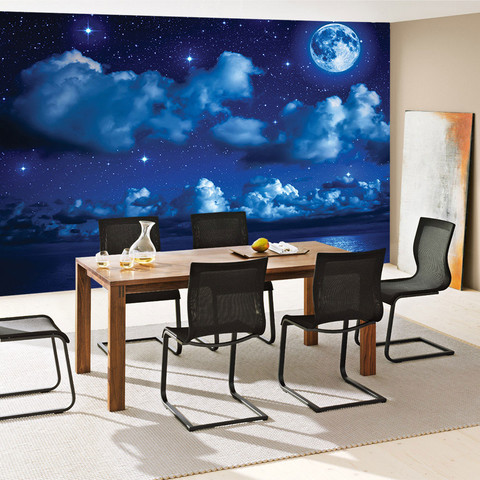 Fototapete Nacht Mond Sterne Sternenhimmel Wolken Meer no. 2239