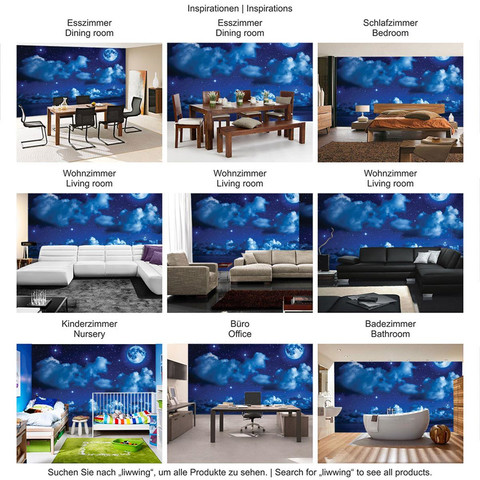 Fototapete Nacht Mond Sterne Sternenhimmel Wolken Meer no. 2239