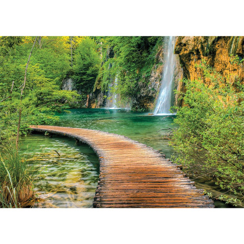 Fototapete Wasserfall Steg Weg See B�ume Felsen Gras� no. 2387