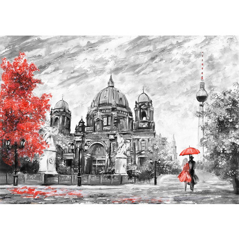 Fototapete Stadt Malerei Berlin Baum Stuhl Frau Mann no. 4555