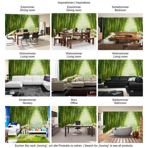 Fototapete Wand Bild Vliestapete Bambusweg Bambuswald Dschungel Asien - no. 002 PREMIUM PLUS HiQ 300x210 cm